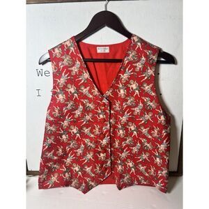 Quirky Grandmacore Handmade Christmas Baby Angels Vest Size Medium Red.     Ee